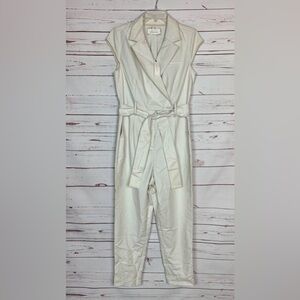 Anthropologie Cap Sleeve Cream Jumpsuit with Belt